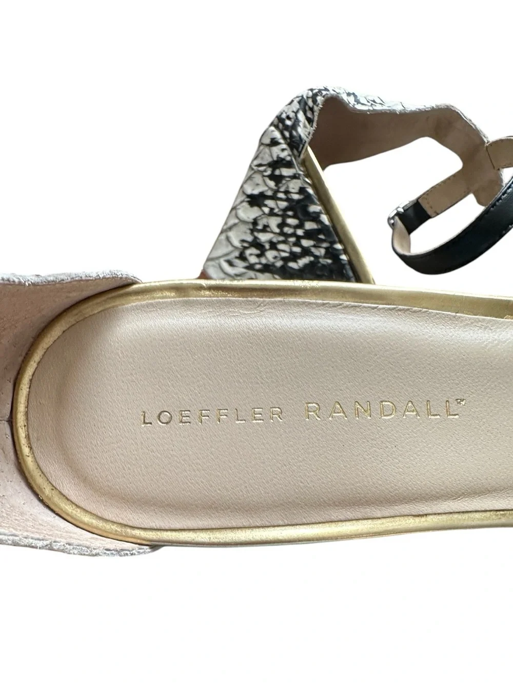 Loeffler Randall Anya-Nea snakeskin python print ankle strap wedge sandal shoe 9